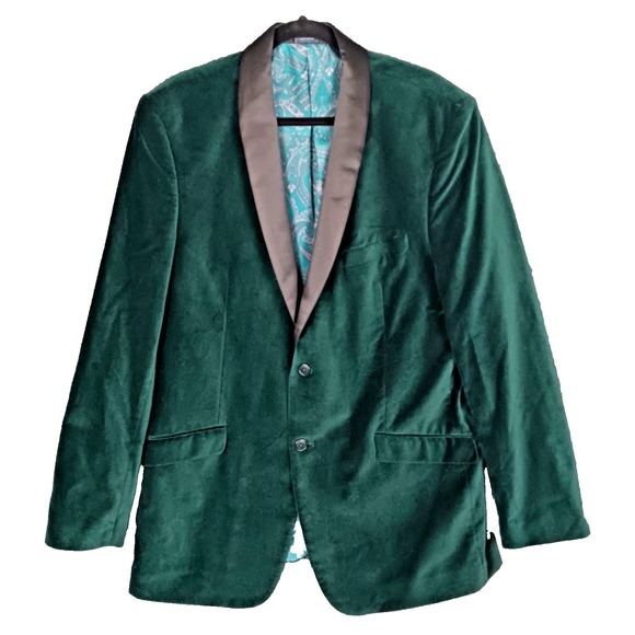 Madison Modern Fit Men's‎ Green Velvet Blazer Size 44L Paisley Lined - Picture 1 of 9